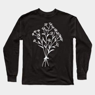 Wildflower Bouquet On Blue Gray One Line Art Flowers Long Sleeve T-Shirt